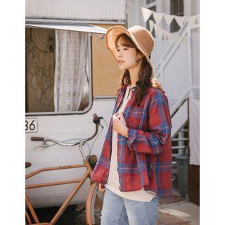 Shirred Plaid Shirt