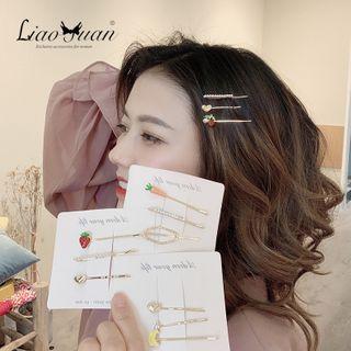 Set Of 3: Alloy Fruit / Heart / Rhinestone Hair Pin