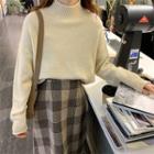 Mock-neck Sweater / Plaid Midi Shift Skirt