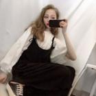 Plain 3/4 Sleeve Blouse / Plain Pinafore Jumpsuit