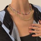 Set Of 2: Beaded Necklace + Chain Necklace Set Of 2 - 2305 - Gold - One Size