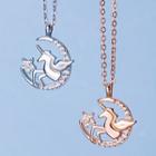 925 Sterling Silver Rhinestone Moon & Unicorn Pendant Necklace