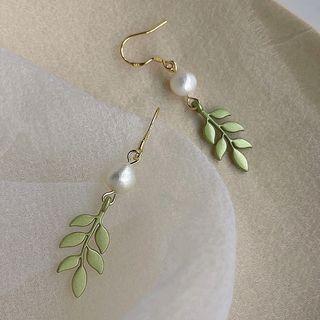 Freshwater Pearl Leaf Drop Earring 1 Pair - 1101 - Green - One Size