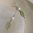 Freshwater Pearl Leaf Drop Earring 1 Pair - 1101 - Green - One Size