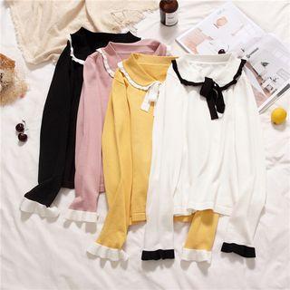 Tie-neck Frilled Trim Knit Top