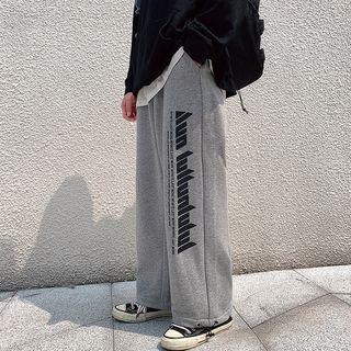 Lettering Drawstring-cuff Straight-cut Pants