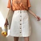 Plain Buttoned High-waist A-line Skirt