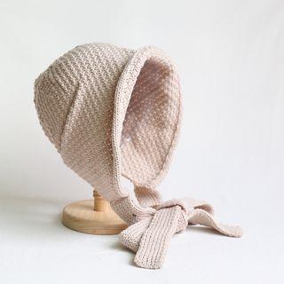 Plain Knit Bonnet Hat Brown - One Size