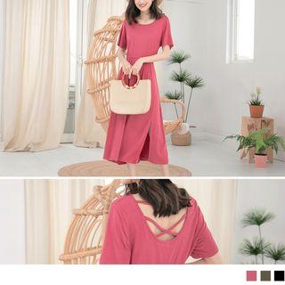 Cross Back Short-sleeve Maxi Dress