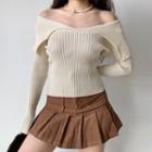 Large Lapel Off-shoulder Knit Sheath Sweater