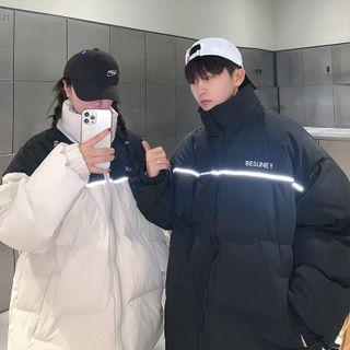 Couple Matching Reflective Letter Print Padded Coat