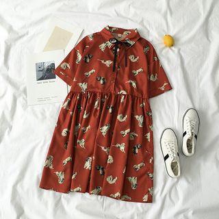 Dog Print Short-sleeve Shirt Dress