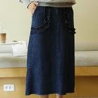 Frill-trim Long Denim Skirt