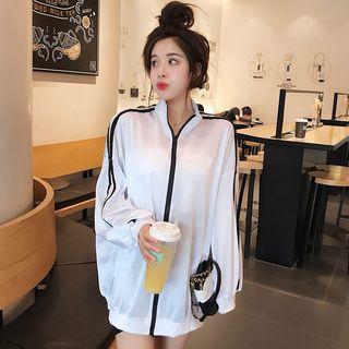 Striped Trim Mesh Zip Jacket