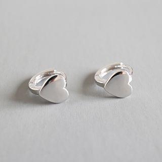 925 Sterling Silver Heart Earring Platinum - One Size