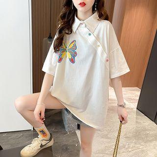 Short-sleeve Asymmetrical Printed Polo Shirt