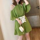 Elbow-sleeve Cold Shoulder Romper