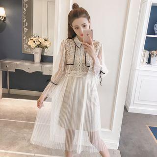 Set : Lace Long-sleeve Dress + Sleeveless Dress