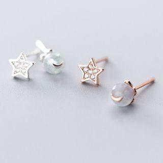 Non-matching Rhinestone Star Moonstone Stud Earring