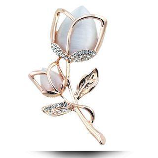 Tulip Rhinestone Cat Eye Stone Brooch