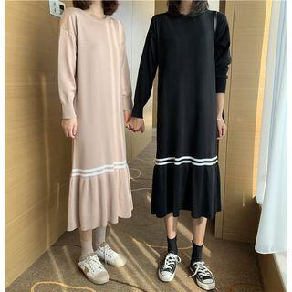 Long-sleeve Knit Contrast Dress