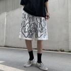Cartoon Print Straight Cut Corduroy Shorts