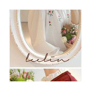Frill-neckline Embroidered Blouse