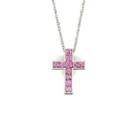 18k White Gold Cross Dangling Pendant With Gemstone One Size