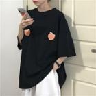 Peace Embroidered Elbow-sleeve T-shirt