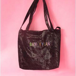 Letter Embroidered Velvet Shopper Bag