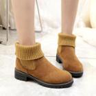 Low Heel Knit Panel Ankle Boots