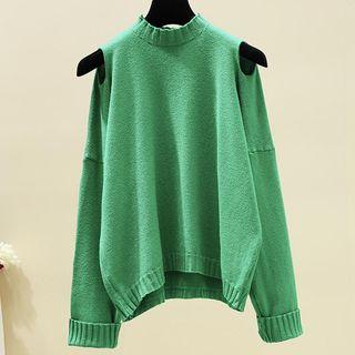 Mock-turtleneck Cold Shoulder Sweater