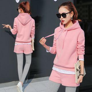 Set: Drawstring Hooded Pullover + Layered Shorts Leggings