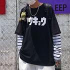 Mock Two-piece Japanese Character Long-sleeve T-shirt