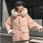 Furry-trim Hooded Fleece-lined Jacket