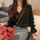 3/4-sleeve Heart-pattern Blouse