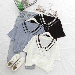 Short-sleeve Knit Polo Top