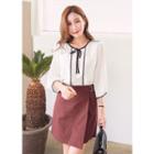 3/4-sleeve Tie-front Contrast Lace-trim Top