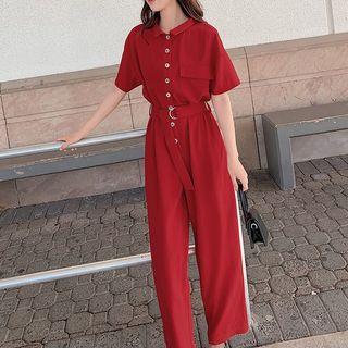 Buttoned Short-sleeve Jumpsuit