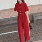 Buttoned Short-sleeve Jumpsuit