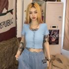 Plain Ruffle Trim Short-sleeve Crop Top