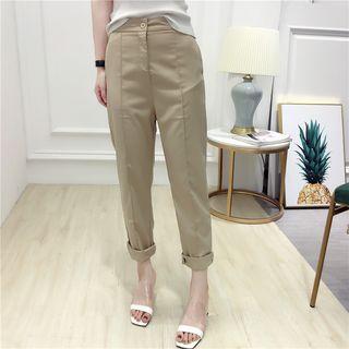 High-waist Plaid Straight-cut Pants
