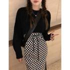 Crop Sweater / Checker Print Midi A-line Skirt