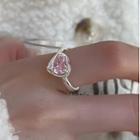 Heart Rhinestone Sterling Silver Open Ring J2757 - Pink & White - One Size