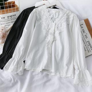 Lace-panel Loose-fit V-neck Blouse