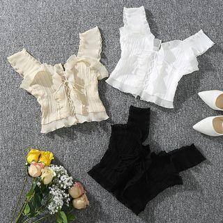 Wide-strap Lace-up Crop Top