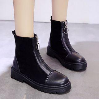 Faux-leather Panel Zip Front Short Boots