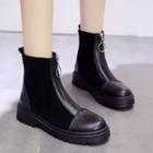 Faux-leather Panel Zip Front Short Boots