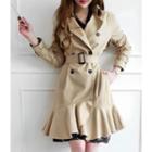 Double-breasted Frilled-hem Trench Coat With Sash