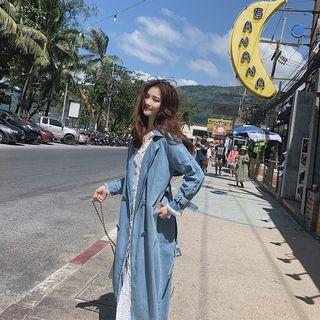 Denim Double-breasted Long Coat
